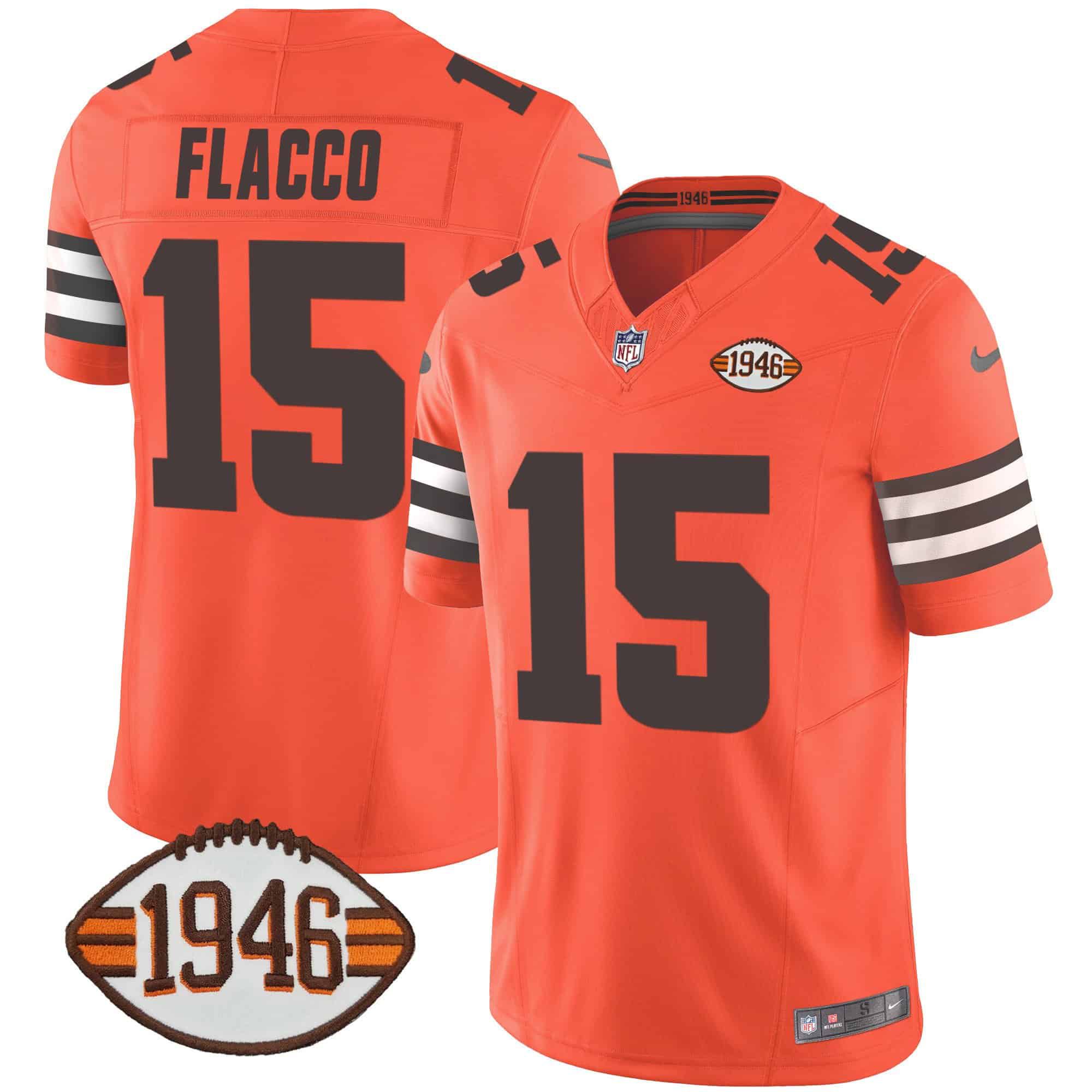 Men Cleveland Browns #15 Flacco Orange 1946 75th Anniversary Patch 2024 Nike NFL Jersey->indianapolis colts->NFL Jersey